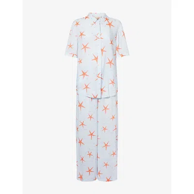 None Womens  It's 9pm X Oceanus Antibes Starfish-print Woven Pyjama Set In Multi