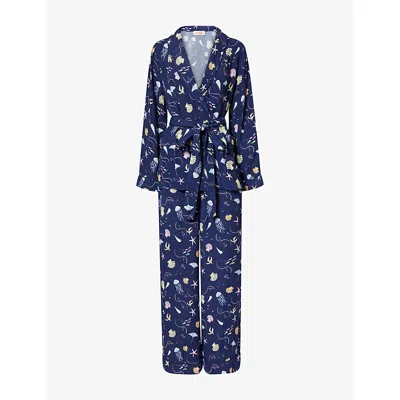 None Womens  It's 9pm X Oceanus Rizzo Sealife Smoking Woven Pyjama Set In Blue