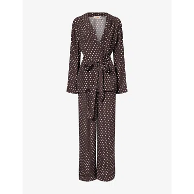None Womens  Rizzo Polka-dot Smoking Woven Pyjama Set In Brown