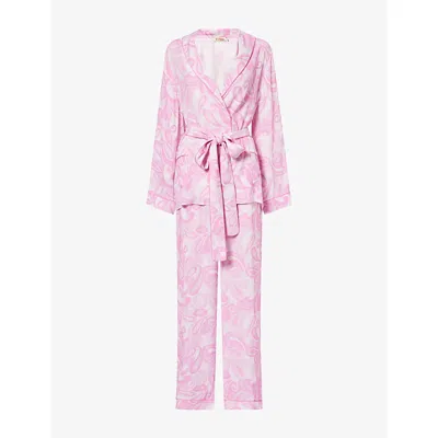 None Womens  Rizzo Psychedelic Swirl-print Smoking Woven Pyjama Set In Pink