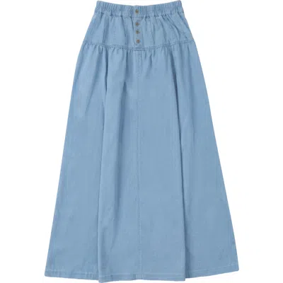 Noni Daily Button Denim Tiered A-line Long Skirt In Blue