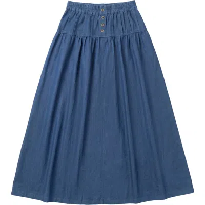Noni Daily Button Denim Tiered A-line Long Skirt In Blue