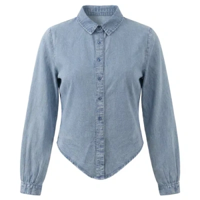 Noni Daily Denim Wash Tie Front Button Down Blouse In Blue