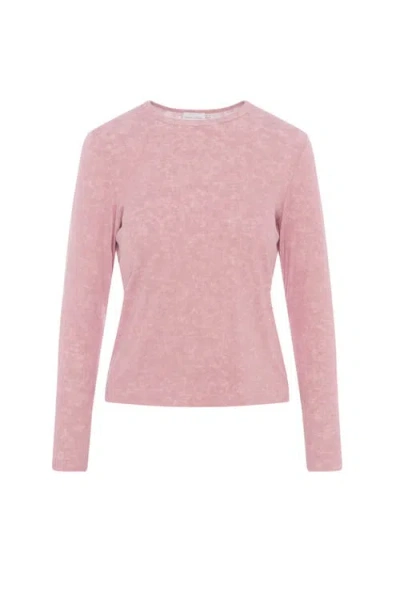 Noni Daily Distressed Washed Crew Neck Long Sleeve Top In Pink