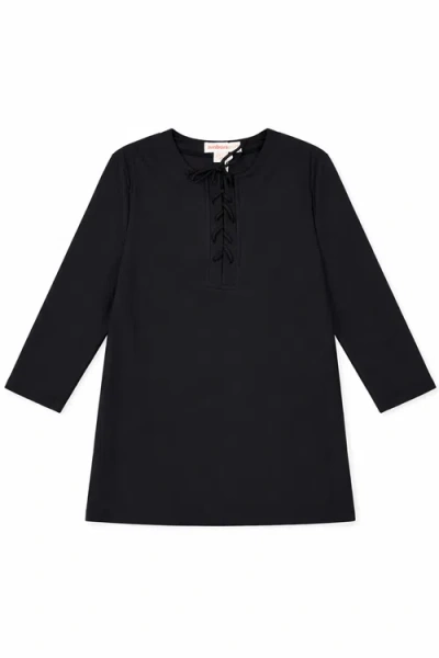Noni Daily Geo Swim Round Neck Three Quarter Sleeve Top In Black