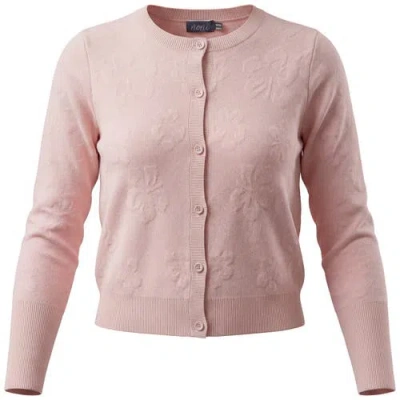 Noni Embossed Flower Button Front Ribbed Hem Cardigan In Pink