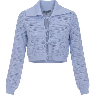 Noni Eyelet Knit Lace-up V-neck Sweater In Blue