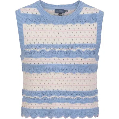 Noni Pointelle Striped Cotton Scalloped Hem Vest In Neutral