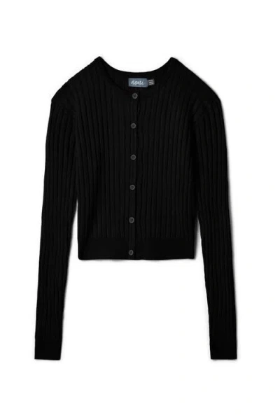 Noni Wide Rib Button Front Knit Cardigan Sweater In Black