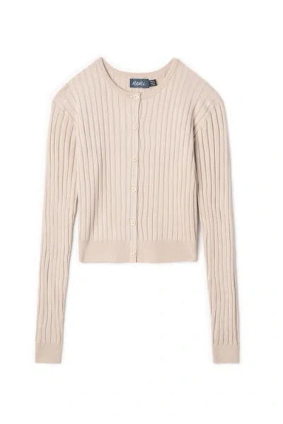 Noni Wide Rib Button Front Knit Cardigan Sweater In Neutral