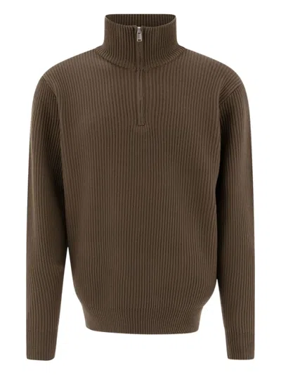 NONNATIVE RIBBED ZIP-NECK SWEATER