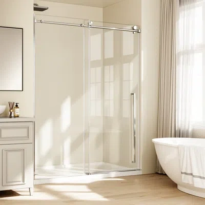 Nono 48" W X 76" H Frameless Shower Door, Extra Height Sliding Glass Shower Door For Homes, Hotels, Apart In Silver