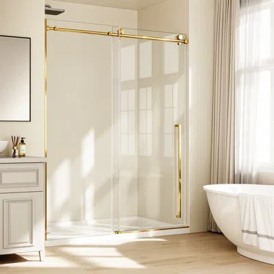 Nono 48" W X 76" H Frameless Shower Door, Extra Height Sliding Glass Shower Door For Homes, Hotels, Apart In Gold