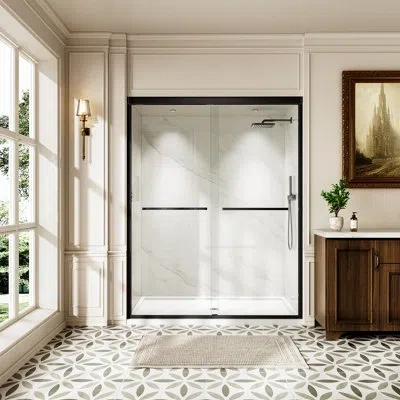 Nono 50-54" W X 76" H Double Sliding Shower Door, Tall Semi-frameless Walk-in Shower Enclosure With 1/4"  In Matte Black