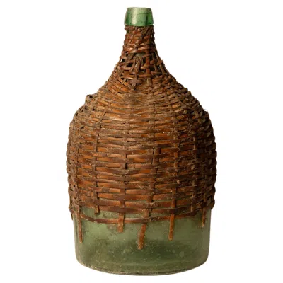 Pre-owned Nono Antique Green Glass Carboy With Wicker Cover