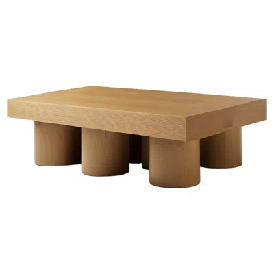 Pre-owned Nono Brutalist Rectangular Coffee Table In Warm Wood Veneer, Podio By  In Brown