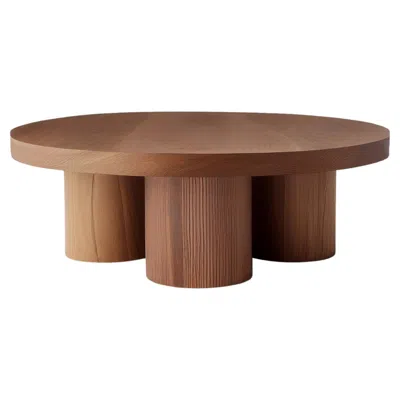 Pre-owned Nono Brutalist Round Coffee Table In Red Oak Wood Veneer, Podio By