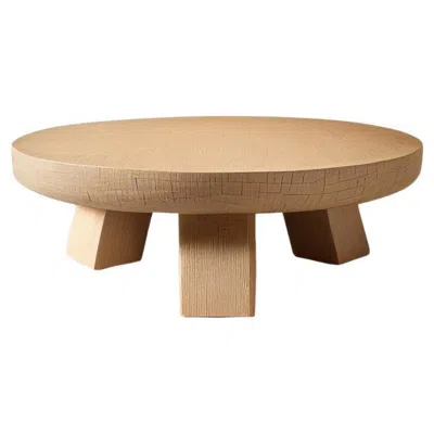 Pre-owned Nono Hand-crafted Solid Thick Oak Round Coffee Table By  Fundamenta 1 In Brown