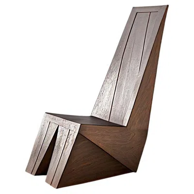 Pre-owned Nono Minimalist Brutalist Lounge Chair, Burn Oak Wood Muted C Easy Chair By  In Brown