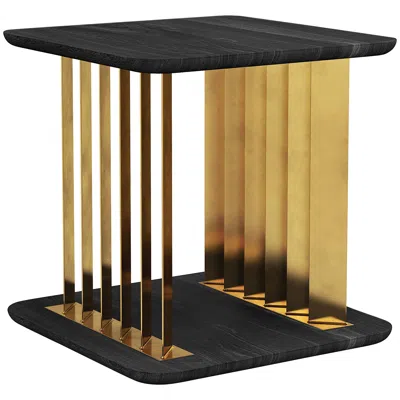 Pre-owned Nono Plateau Side Table, Night Stand In Black Wood And Brass Structure By