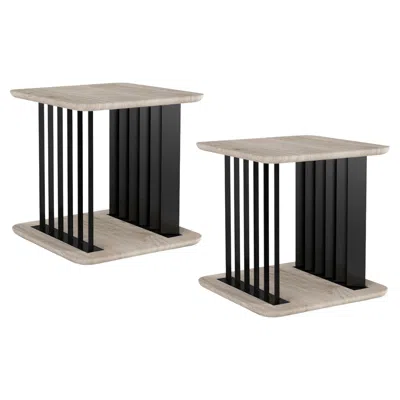 Pre-owned Nono Set Of Two Plateau Side Tables, Night Stand In Grey Wood And Metal Structure In Gray