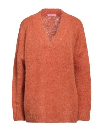 Noodle Italia Woman Sweater Mandarin Size L Mohair Wool, Acrylic, Polyamide, Wool, Elastane In Red