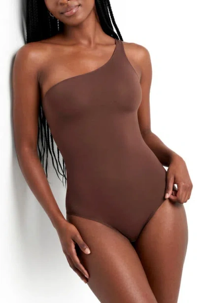 Noody Seamless Forming One Shoulder Bodysuit In Brown