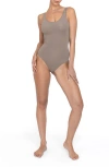 Noody Ultra-thin Seamless Forming Scoop Neck Bodysuit In Gray