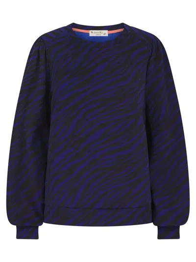 Nooki Design Printed Zebra Piper Sweater-teal In Blue/black