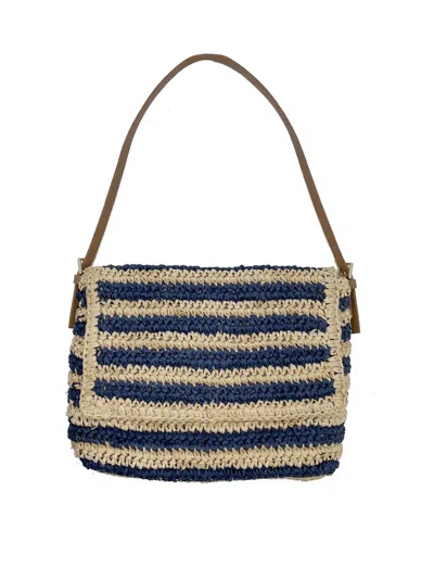 Nooki Design Women's Blue / Brown Bella Crochet Stripe Bag In Navy