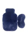 Nooki Design Women's Blue Faux Fur Hot Water Bottle & Eye Mask Set In Petrol In Blue