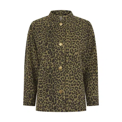 Nooki Design Women's Green Elliot Jacket In Khaki Leopard Print