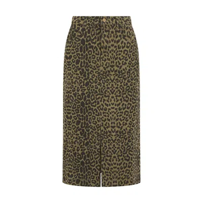 Nooki Design Women's Green Frankie Denim Skirt In Khaki Leopard Print