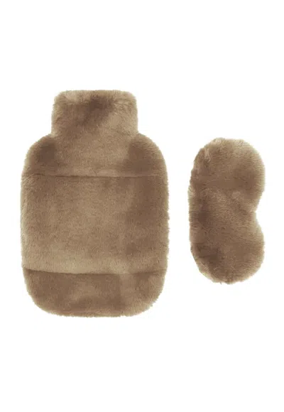 Nooki Design Women's Neutrals Faux Fur Hot Water Bottle And Eye Mask Set-camel In Beige