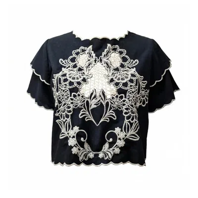 Nooki Design Women's Tate Embroidered Cutout Blouse-black