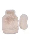 Nooki Design Women's White Faux Fur Hot Water Bottle & Eye Mask Set In Cream In Pink