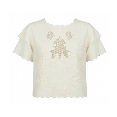 Nooki Design Women's White Tate Embroidered Cutout Blouse-ecru In Neutral