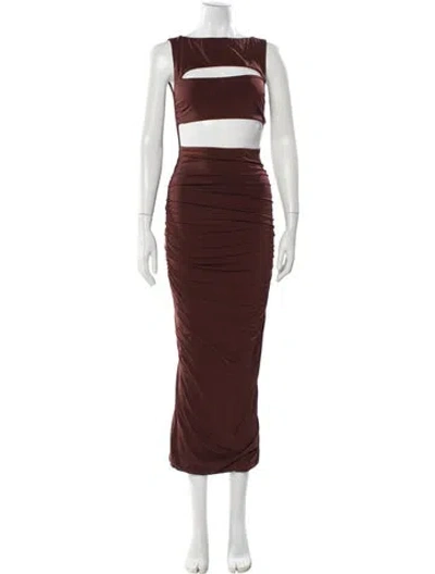 Pre-owned Nookie Bateau Neckline Long Dress In Brown