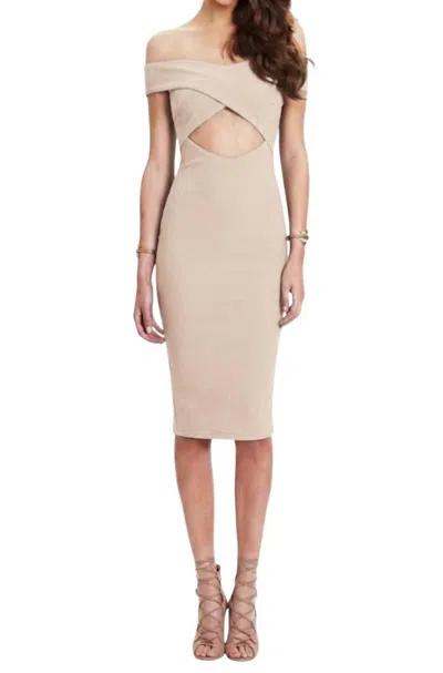 Nookie Boulevard Crossover Cutout Off Shoulder Midi Dress In Nude In Gray