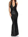 Nookie Diaz Sequin Halter Maxi Gown In Black In Black