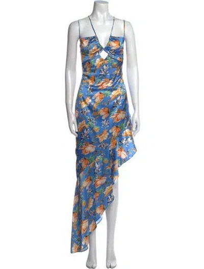 Pre-owned Nookie Floral Print Long Dress In Blue
