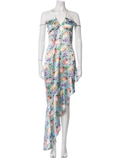 Pre-owned Nookie Floral Print Long Dress W/ Tags In Blue