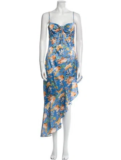 Pre-owned Nookie Floral Print Midi Length Dress In Blue