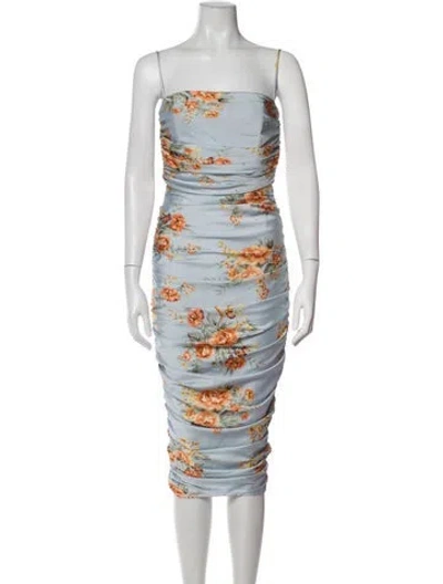 Pre-owned Nookie Floral Print Midi Length Dress In Blue