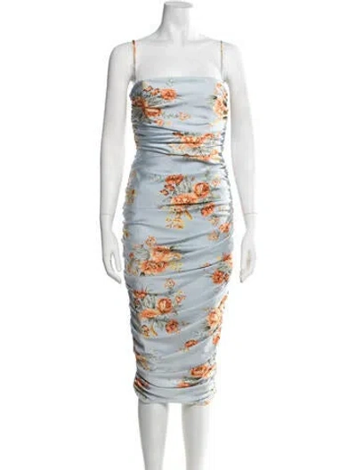 Pre-owned Nookie Floral Print Midi Length Dress In Blue