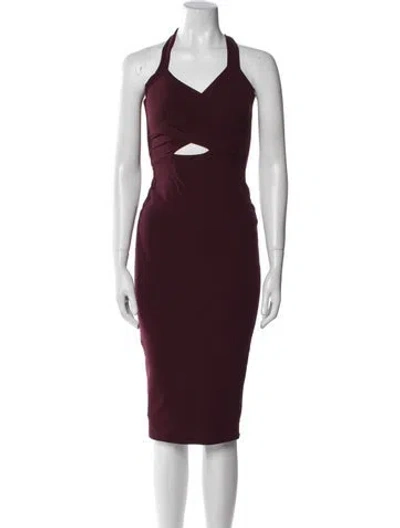 Pre-owned Nookie Halterneck Knee-length Dress In Burgundy