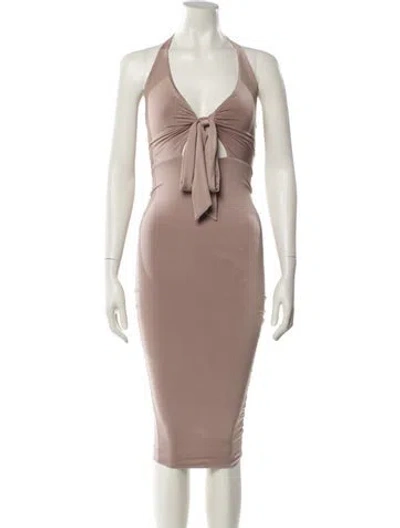 Pre-owned Nookie Halterneck Knee-length Dress In Neutral