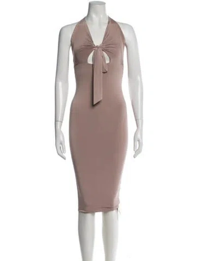 Pre-owned Nookie Halterneck Knee-length Dress In Neutral