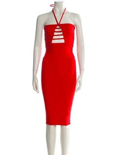 Pre-owned Nookie Halterneck Knee-length Dress In Red