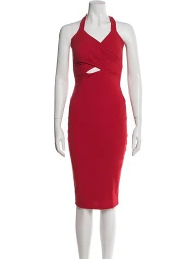 Pre-owned Nookie Halterneck Knee-length Dress In Red